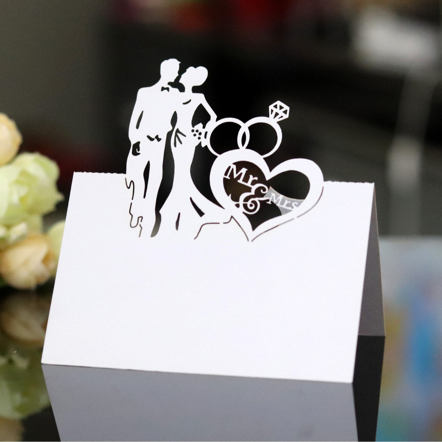 Picture of Hollow wedding banquet layout pink love wedding seat card bride bride decoration table card spot wholesale