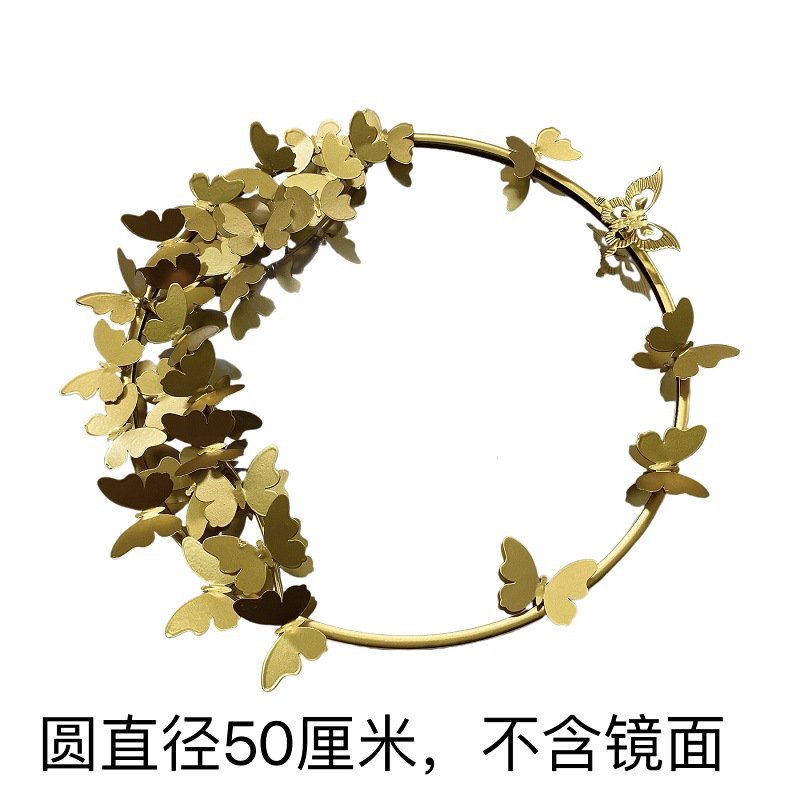 Picture of Foreign Trade Iron Mirror Wall Hanging Classical Butterfly Round Mirror Bedroom Personality Makeup Mirror Wall Background Wall Decorative Mirror