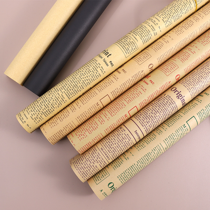 English newspaper Kraft paper flower shop flower packaging retro cartoon DIY making bouquet flower paper props for photography