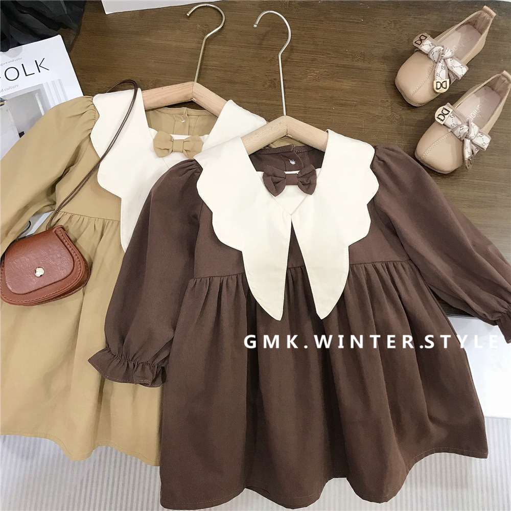 South Korea Children's Wear Spring and Autumn dress Baby's Western-style Children's Personality Bow Mori Artistic Princess Dress Foreign Trade