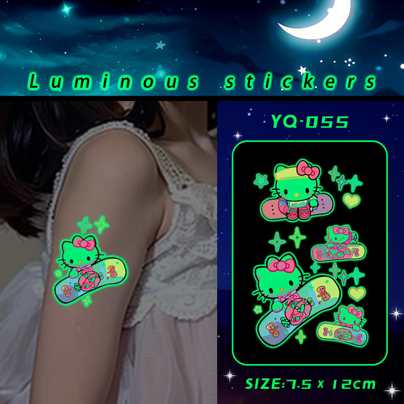 Cute luminous cartoon cartoon tattoo stickers men and women children arm shoulder fluorescent pattern waterproof long lasting students
