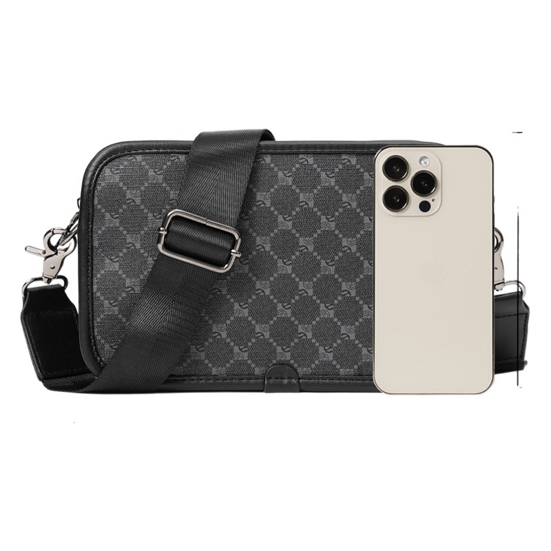 2023 new rhombus slung shoulder bag leather strap fashion Joker black plaid commuter fashion a generation of hair