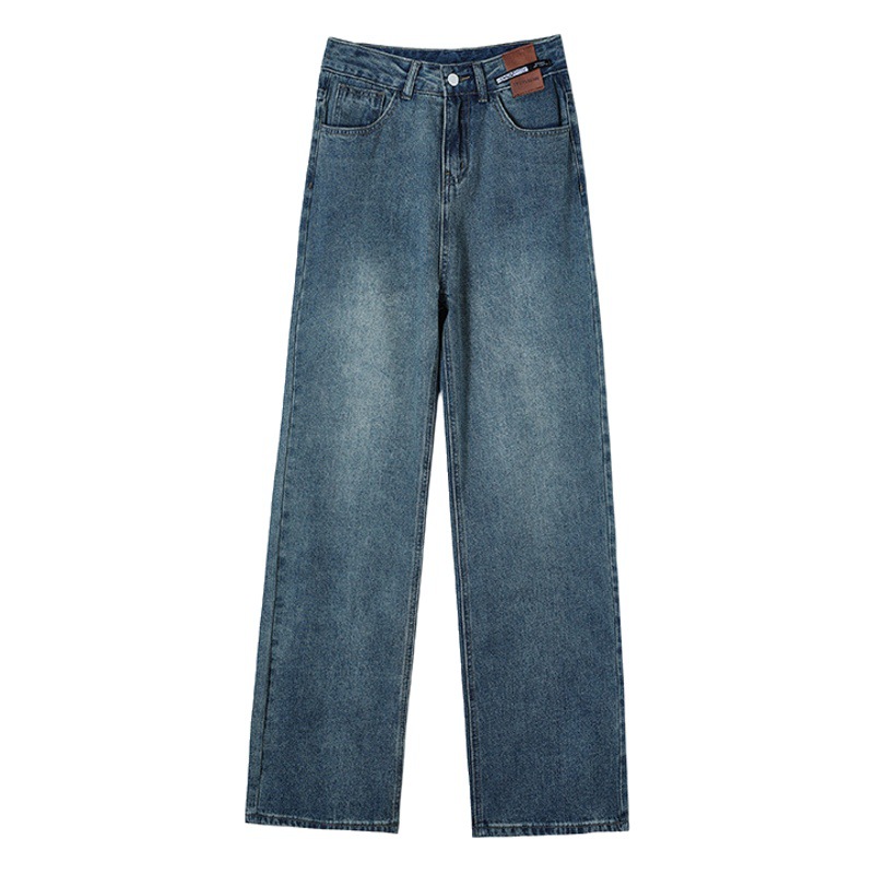 Retro blue wide leg jeans for women 2023 Spring and Autumn New High waist slimming super long straight loose high pants