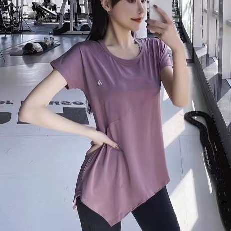 Sports Fitness Clothing Women's Summer New Short-sleeved Mid-length Slim-fit Hip Covering Breathable Outer Wear Yoga Top