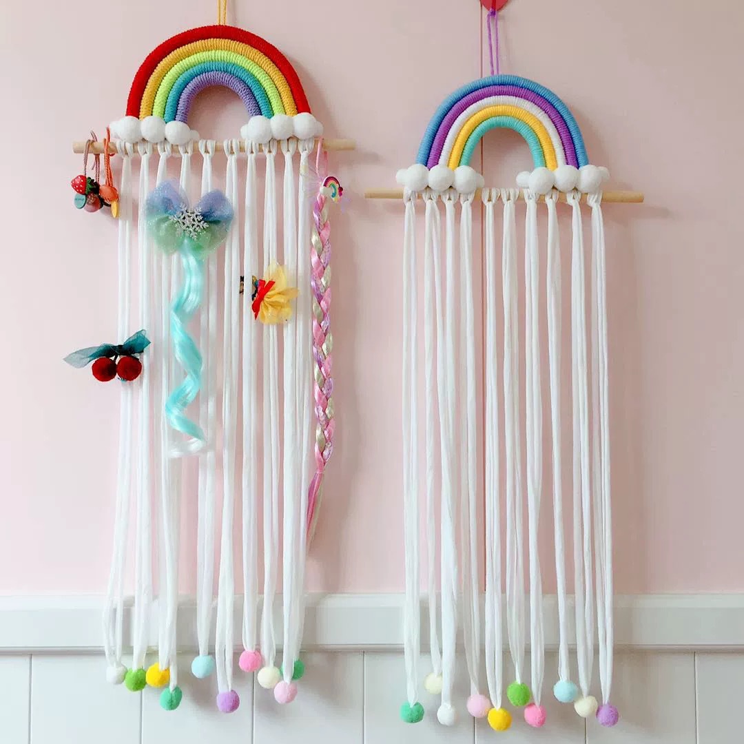 Picture of ins Nordic Rainbow Tassel Hair Accessories Hairpin Finishing Storage Woven Children's Room Decoration Wall Decoration