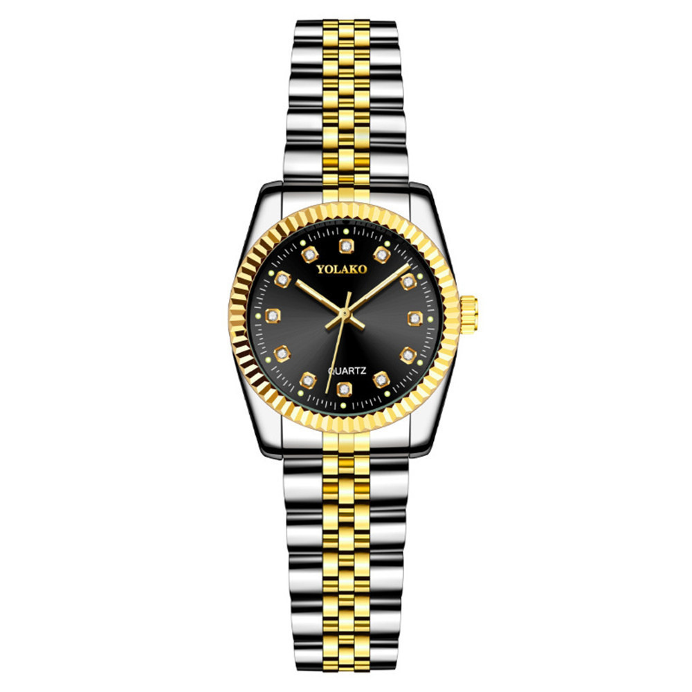 Picture of Diamond Face Steel Band Calendar Watch Women's Simple Casual Student Fashion Quartz Gold suit Men's Watch Couple