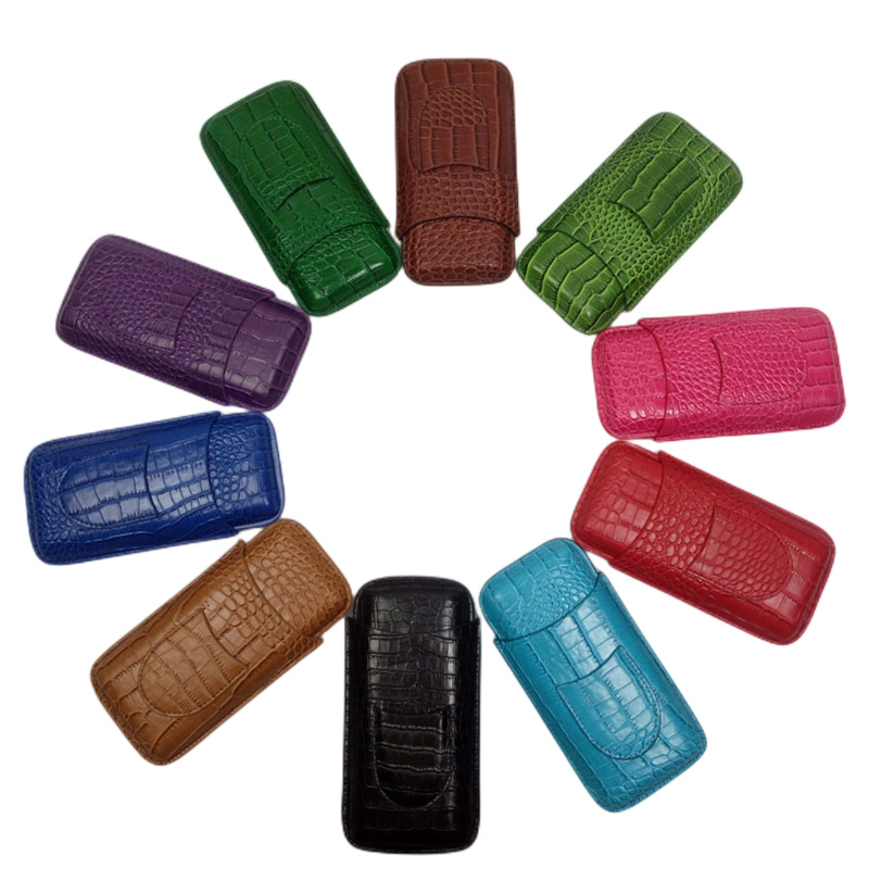 in stock Cigar Set Assembly Cigar Shear Portable Cigar Box Cedar Wood Moisturizer Leather Case Crocodile Pattern Storage