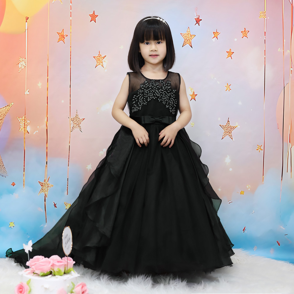 Cross-border Children's Dress Long Dress Poncho Girl's Princess Wedding Dress Banquet Host Evening Dress Catwalk Performance Dress
