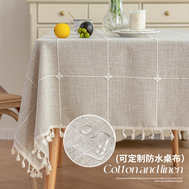 Cross-border Large Plaid Fabric Tablecloth Waterproof and Dustproof Wear-resistant Dining Tablecloth Rectangular Single Tea Table Tassel Tablecloth