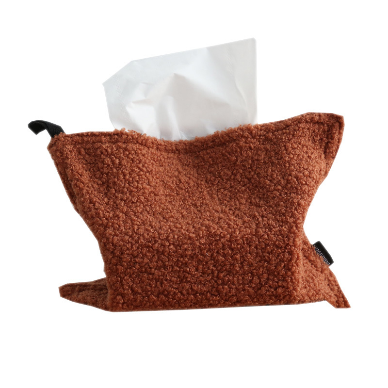 Picture of Beautiful Element Loop Velvet Household Living Room Tissue Bag Nordic Teddy Velvet Desktop Tissue Cover Tissue Box Tissue Box