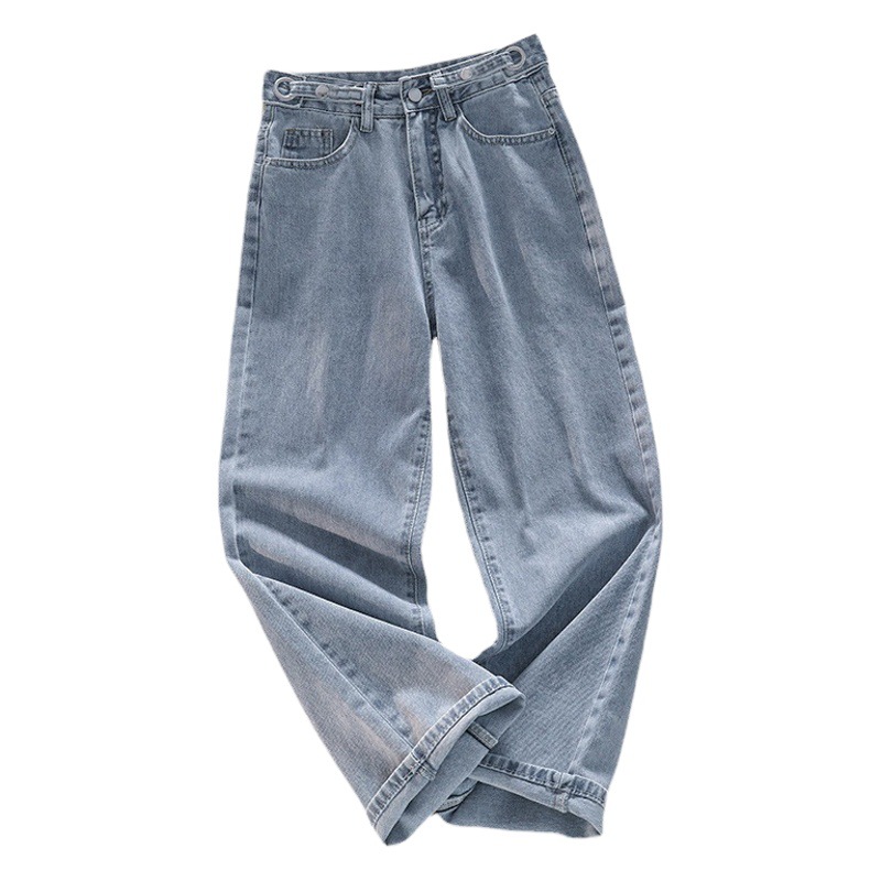 Picture of Summer Thin Loose Adjustable New Style Straight All-match Draping Outer Wear Light-colored High-waist Floor-mopping Wide-leg Jeans for Women