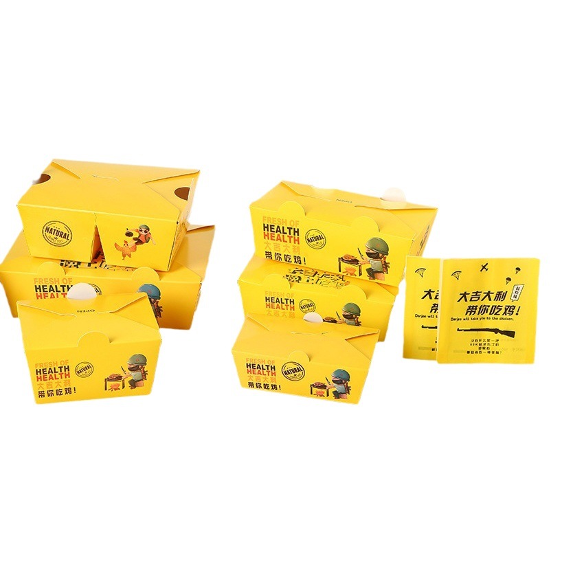 in stock disposable fried chicken packing box take-out free lunch box hamburger fries chicken rice flower oil-proof packaging box wholesale