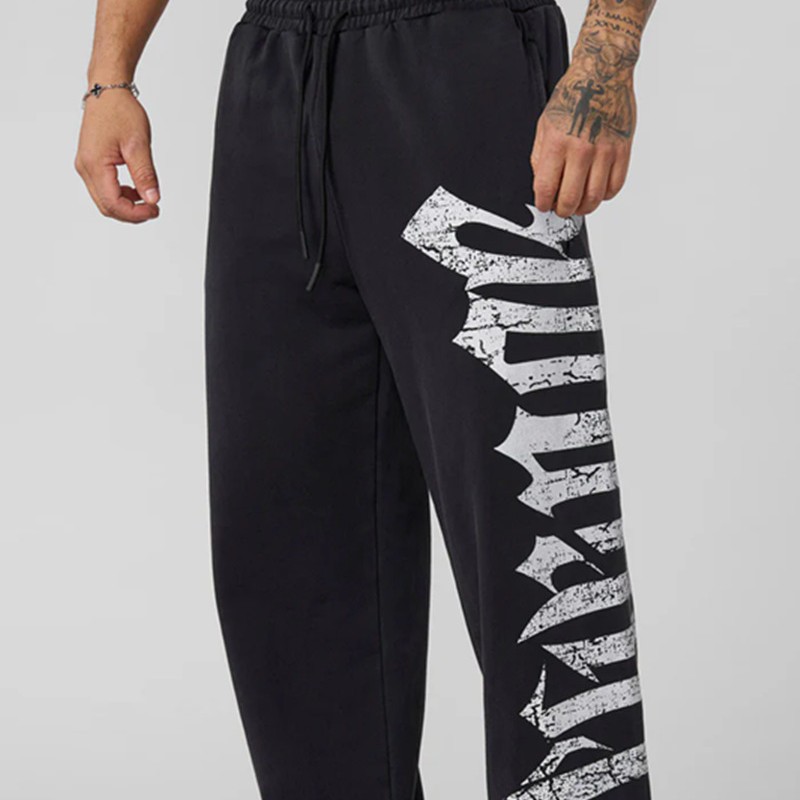 YOUNG Large Printed Wide Leg Pants Men's Sports Fitness Jogging Straight plus size Fashionable Trendy Brand Casual Pants