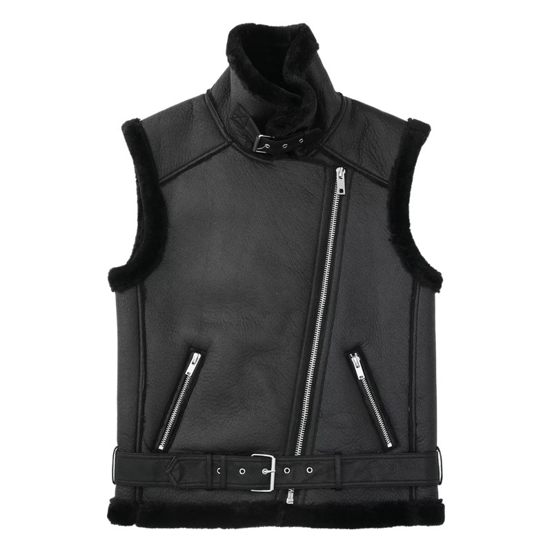 2022 New Autum Women's Street Fashion Black Double-Sided Fur All-In-One Vest Vest 2969250