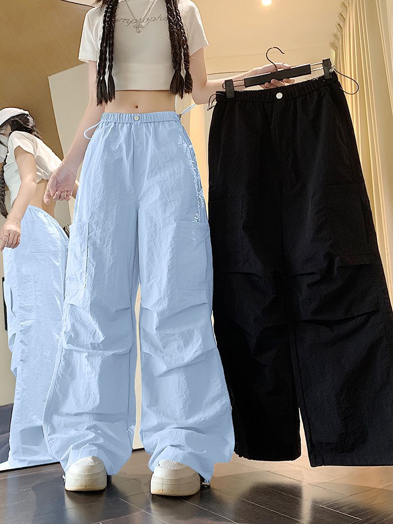 Dopamine yellow ice silk cargo pants, women's summer American paratroopers, small high-waisted slimming and quick-drying sweatpants