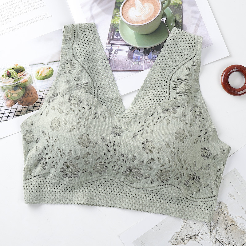 Picture of Seamless Underwear Women's Non-Rim Bra Sexy Lace Beautiful Back Women's Sports Vest Push-Up Bra Breathable Thin