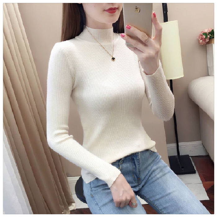 Picture of Half-Turtleneck Base Shirt for Women, Autumn and Winter 2021 New Style, Slim-Fitting Inner Top, Slimming Long-Sleeve Knitwear, Elegant and Suitable for Commuting