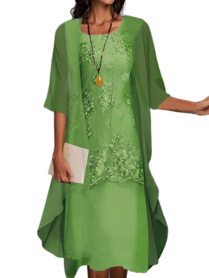 Picture of European and American Hot-Selling Independent Site Amazon Wish Hot Spring & Fall Fashionable and Elegant Lace Chiffon Dress Two-Piece Set
