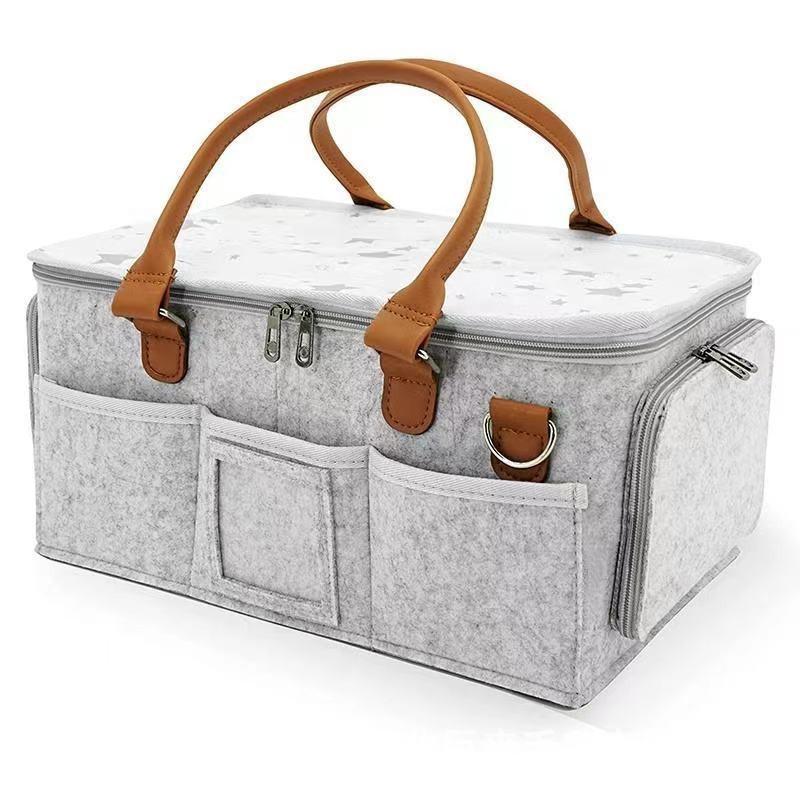 Cross-border new portable diaper storage bag felt mommy handbag multi-functional storage bag mother and baby storage