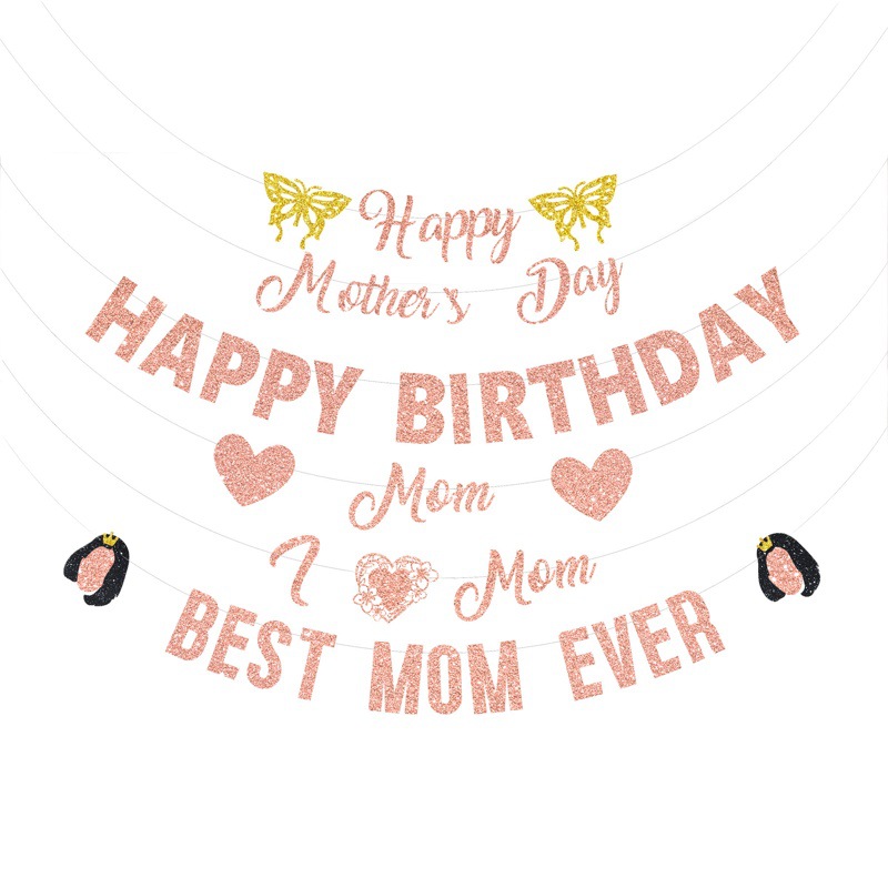 Amazon rose gold Mother's Day happy birthday cake card insertion sign pull flower pull flag Mother's Day party decoration