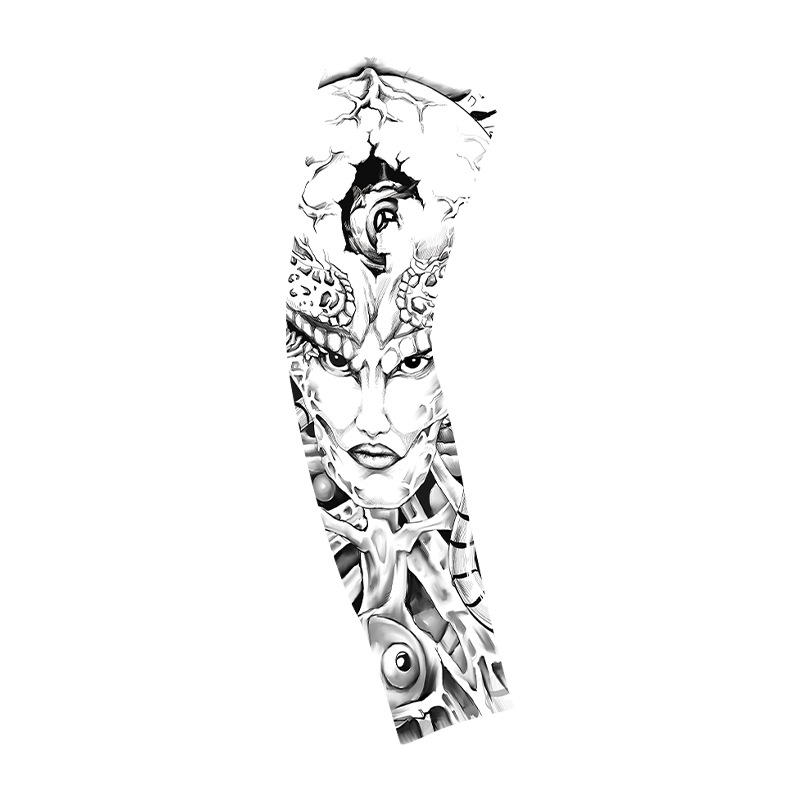 Picture of Summer Riding Sunscreen Tattoo Sleeve Simulation Tattoo Quick-drying Arm Protector Outdoor Sports Sunshade Breathable High Elastic Ice Sleeve