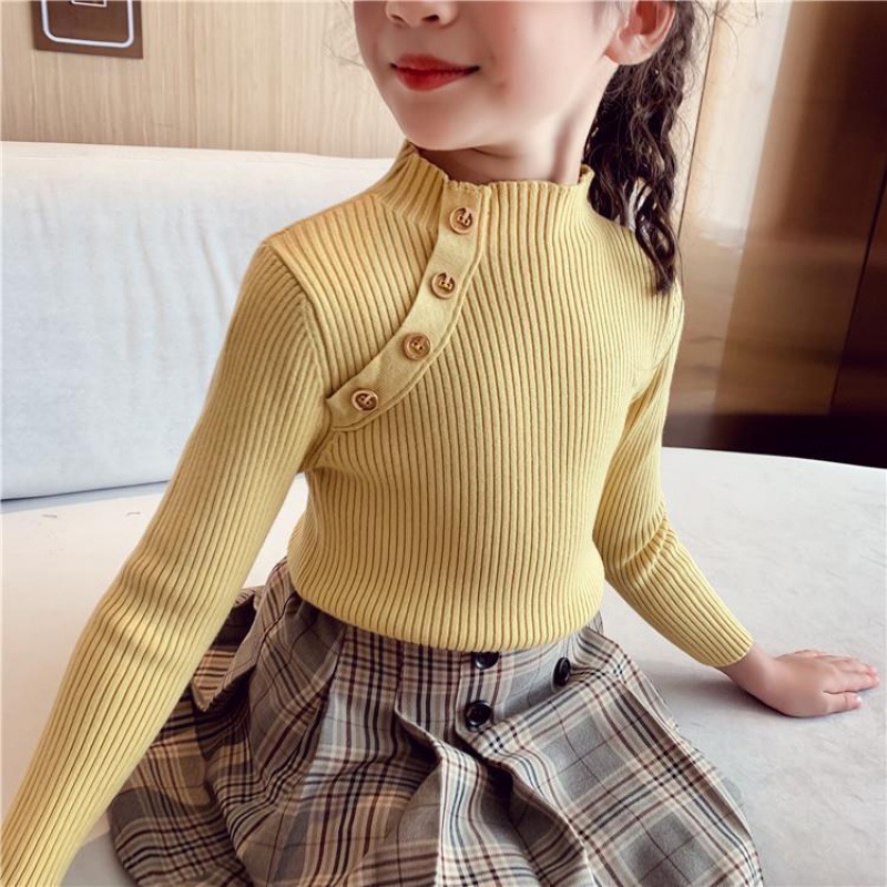 Picture of [in stock] girls' semi-high collar bottoming shirt autumn new children's sweater baby solid color all-match little girl