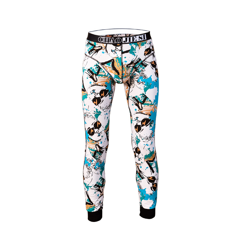 Picture of Men's long johns warm pants thin personalized youth bottoming line pants slim pants winter trendy cotton wool pants