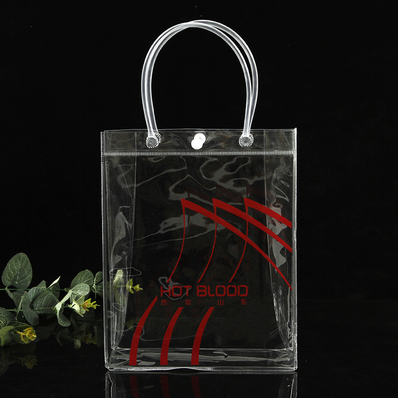 Pvc Stereo Handbag Custom Plastic Button Advertising Gift Transparent Shopping Bag Hose Button Pvc Bag Customization