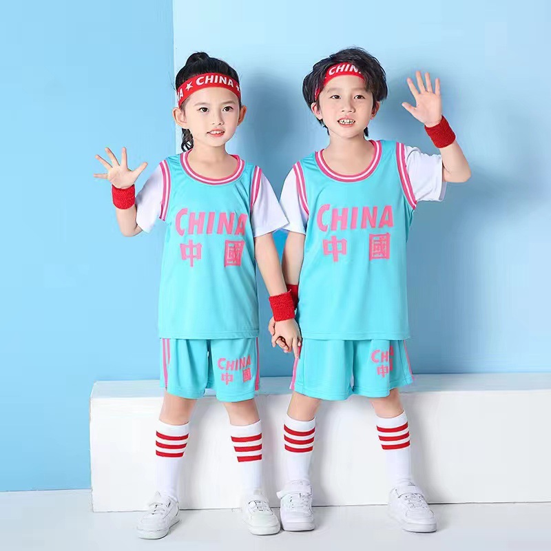 Picture of Children's Basketball Uniform Set for Boys and Girls Quick-Drying Sports Vest Youth Student Short-Sleeved Training Uniform Football Jersey