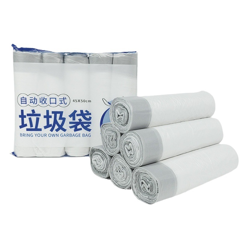 20-roll Drawstring Garbage Bag Household Thickened Large Portable Automatic Closing Kitchen White Plastic Bag Student Dormitory