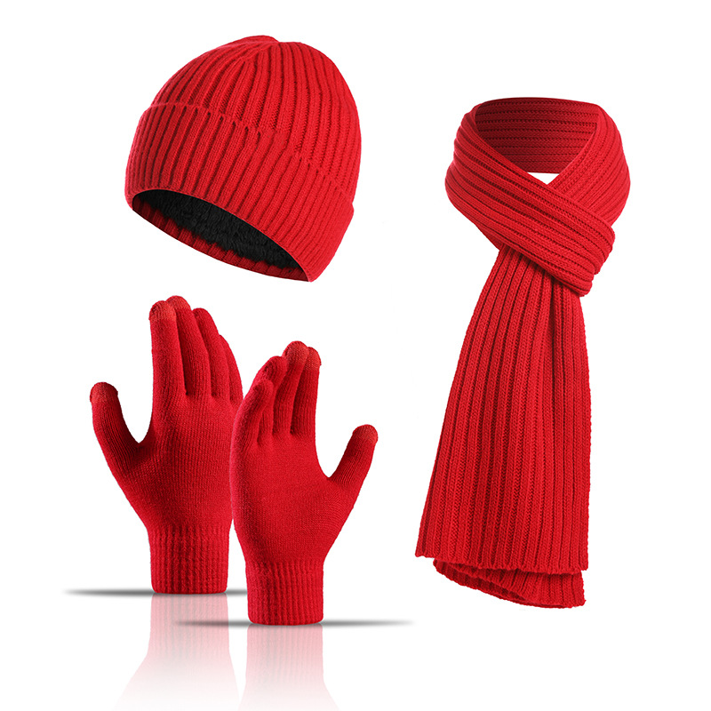 Picture of Factory autumn and winter New European and American knitted hat set Amazon men and women winter solid color scarf hat three-piece set