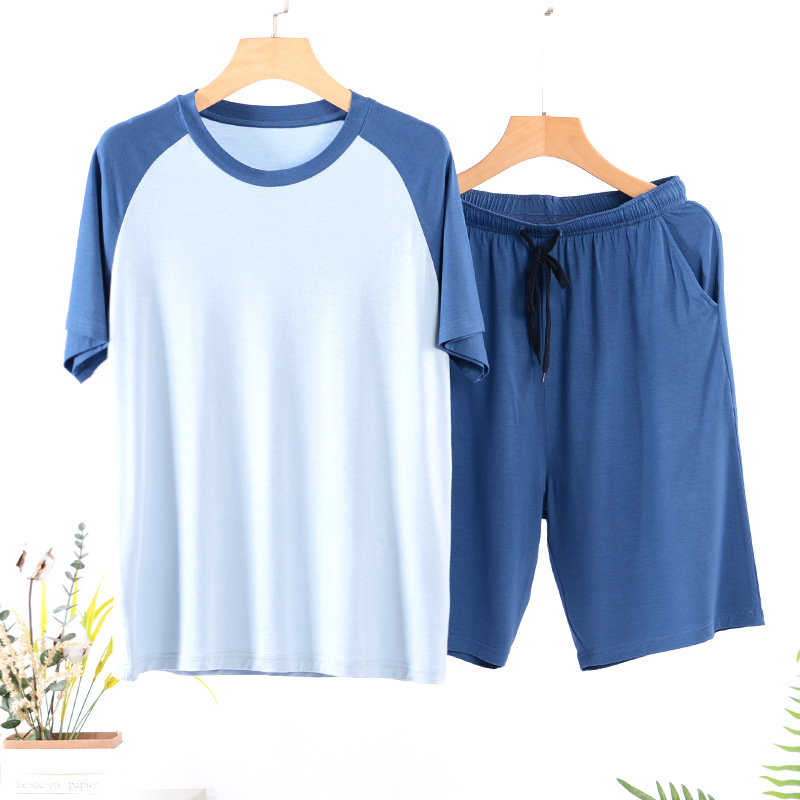 Picture of Spring and Summer Men's Thin Modal Pajamas Home Clothes Set Men's Ice Silk Loose Short-sleeved Shorts Home Clothes