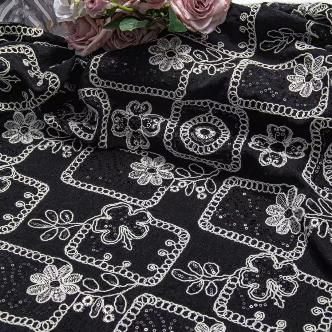 Heavy Industry Rope Embroidered Pattern Versatile Sequins Clothing Fabric Tablecloth DIY Women's Top Poker Plum Blossom Cotton Linen Fabric