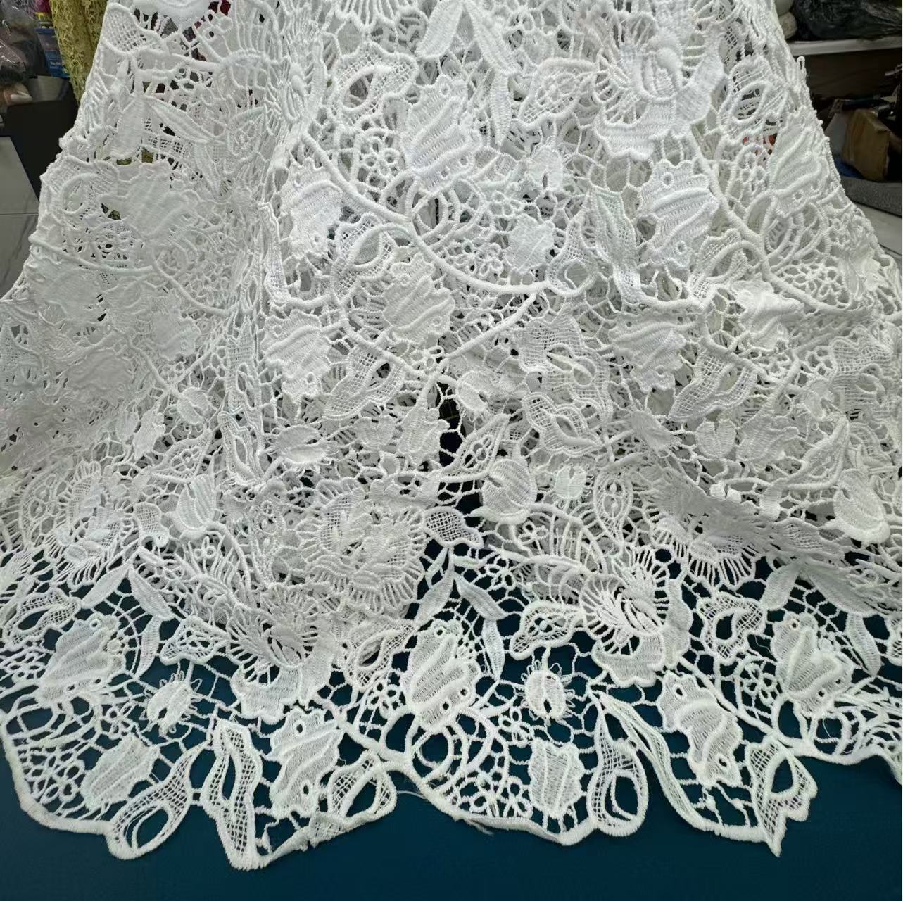 Picture of New high-grade white hollow milk silk water soluble lace fabric wedding dress dress milk silk embroidery lace