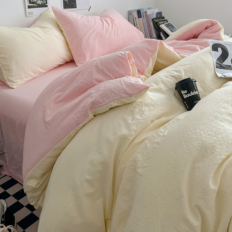 Picture of Four-piece bed set A can sleep naked wash cotton quilt cover solid color bed sheets student dormitory three-piece bed hat wholesale 4