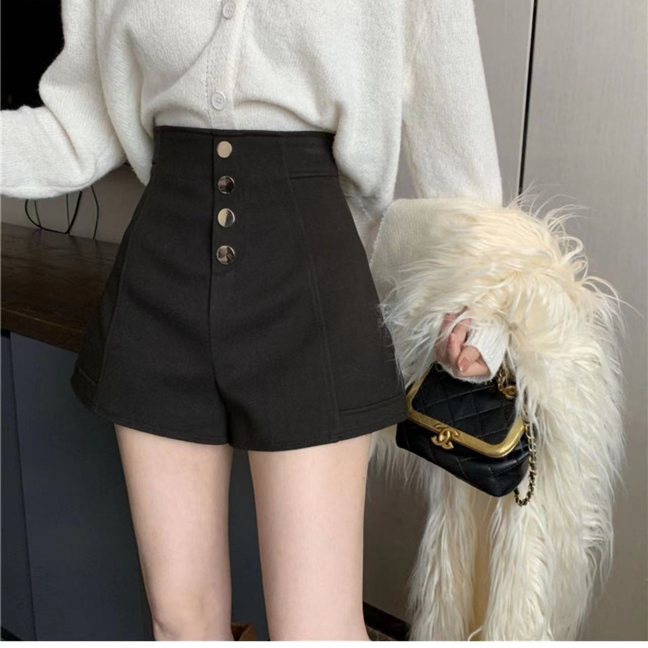 Picture of Breasted Shorts Women's Royal Sister Style High Waist Hip Slit A- Line Skirt Shorts Summer Hot Girl Sexy Casual Hot Pants