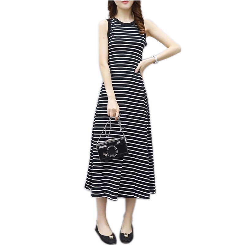 Picture of [Real shot] Korean-style elegant slimming striped dress women's summer retro simple sleeveless vest skirt A- line long skirt