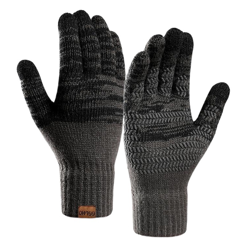 Cross-border knitted gloves for foreign trade large size men's autumn and winter plus velvet color matching offset printing touch screen warm gloves