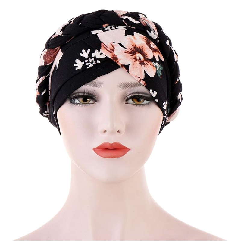Amazon printed sanding milk silk turban hat flower cloth short braid wrap hat can hide Muslim hair