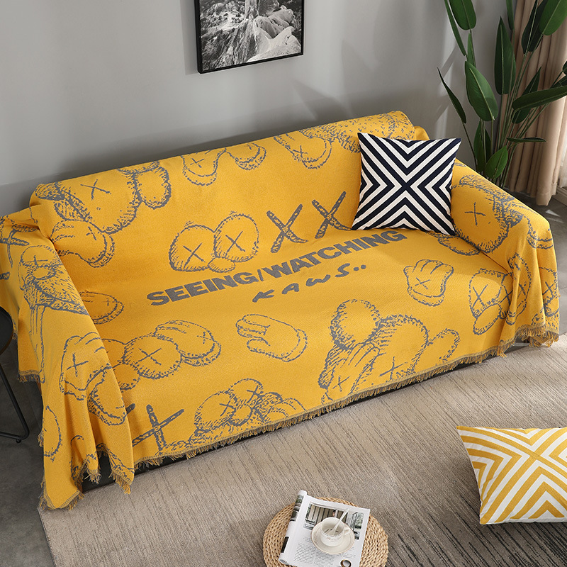 Full-Cover Sofa Cushion Cartoon Tassel Double-Sided Cover Cloth Universal for All Seasons Non-Slip Full Cover Geometric Pattern