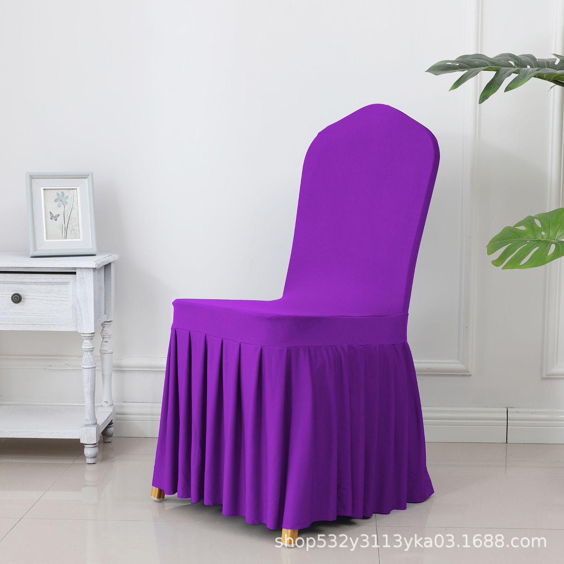 Picture of Chair Cover Thickened Stretch Pleated Skirt Dining Chair Cover Hotel Wedding Banquet Event Stool Cover Hotel Cloth