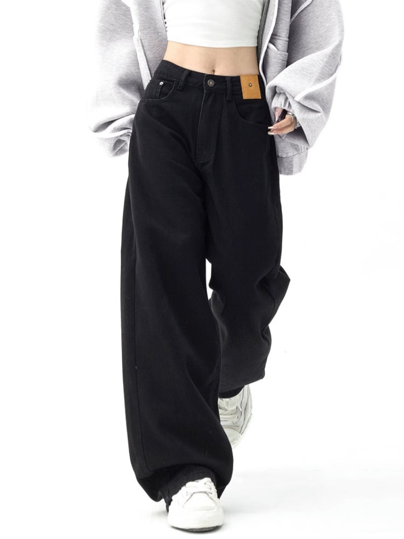 Autumn American Style Black Wide Leg Jeans Women's New plus size Pear Shape High Waist Slimming Straight Leg Pants
