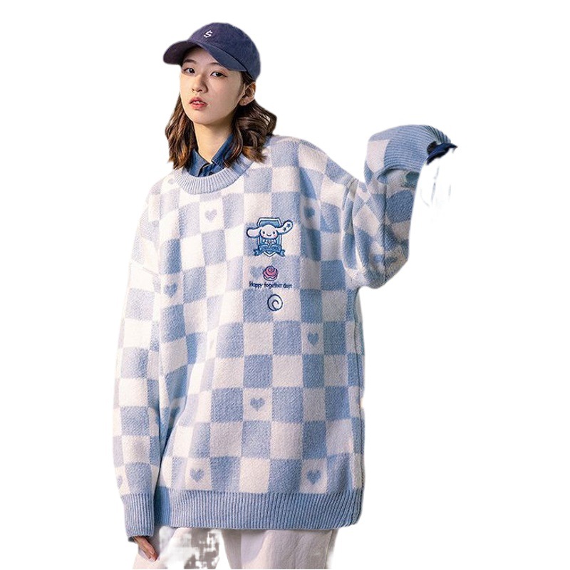 Jade Gui Dog Embroidered Sweater Women's Gentle Wind Loose Fashionable Student Knitted Sweater Top Couple's Round Neck Autumn and Winter Coat