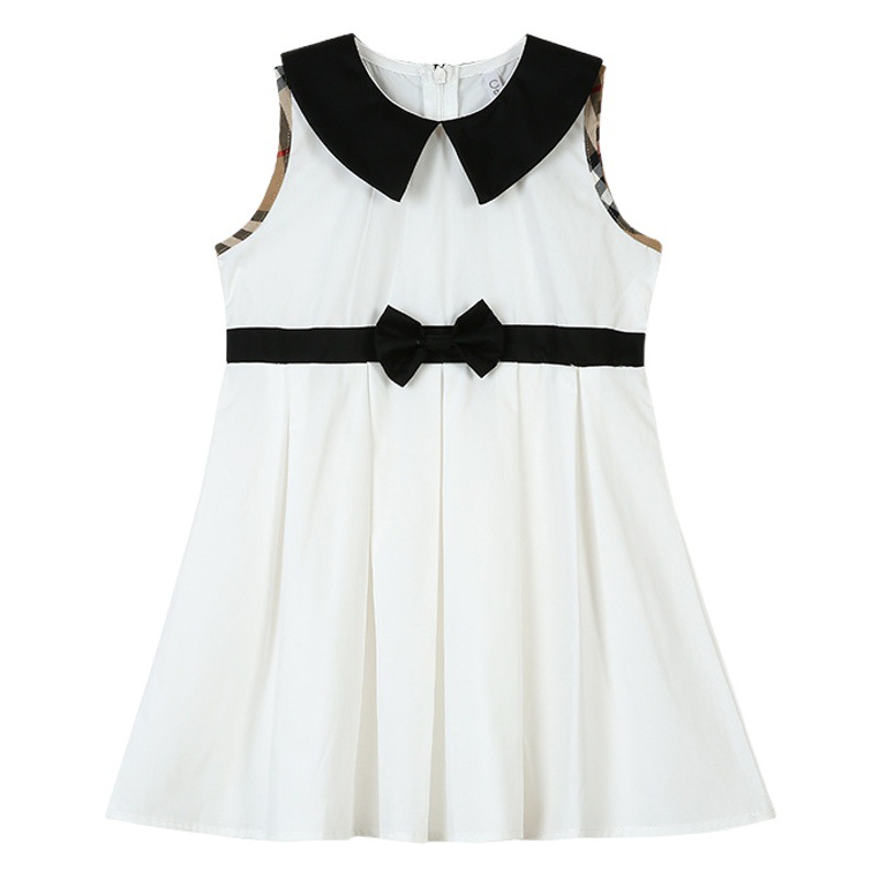 Summer Girls' Sleeveless Lapel Vest Dress for Young Children, European and American Style, Bow-Knot Cotton Dress, Cross-Border Hot Sale