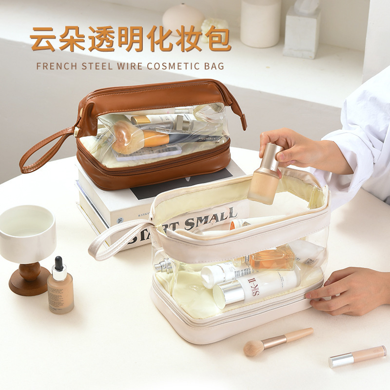 Picture of Internet celebrity cloud cosmetic bag double-layer Women's Travel portable portable travel ins cloud wash makeup storage bag