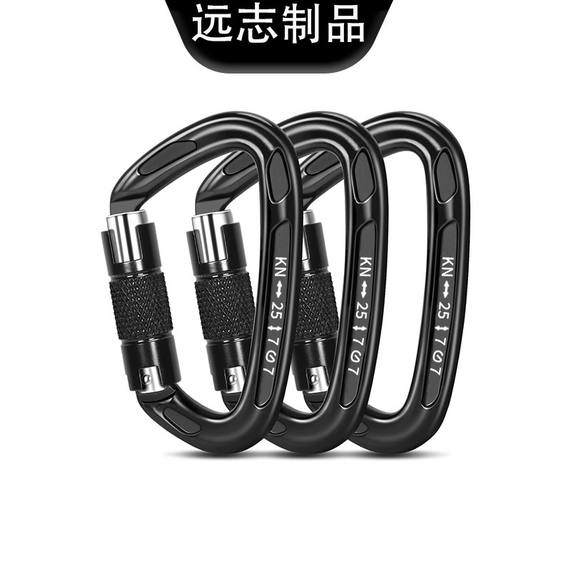 Picture of D-type automatic main lock 25KN aviation aluminum alloy D-type mountaineering buckle outdoor mountaineering automatic buckle rock climbing quick hanging hand lock
