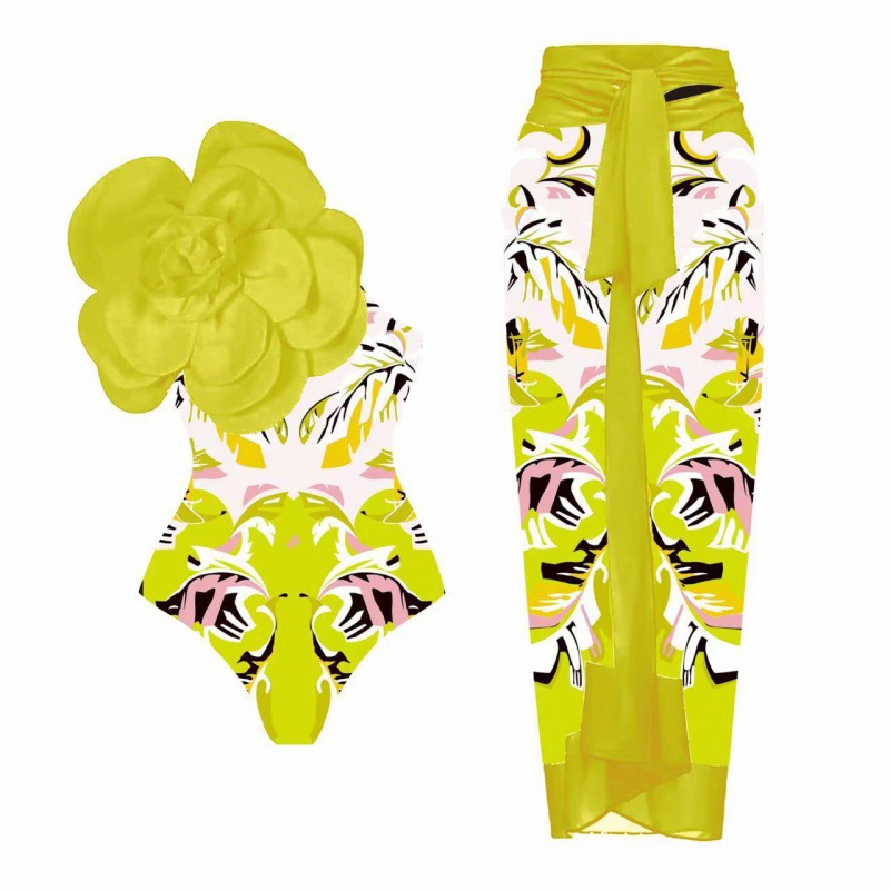 Picture of 2024 Amazon AliExpress one-piece swimsuit 3D big flower decoration sexy Peco Peco print swimsuit suit women