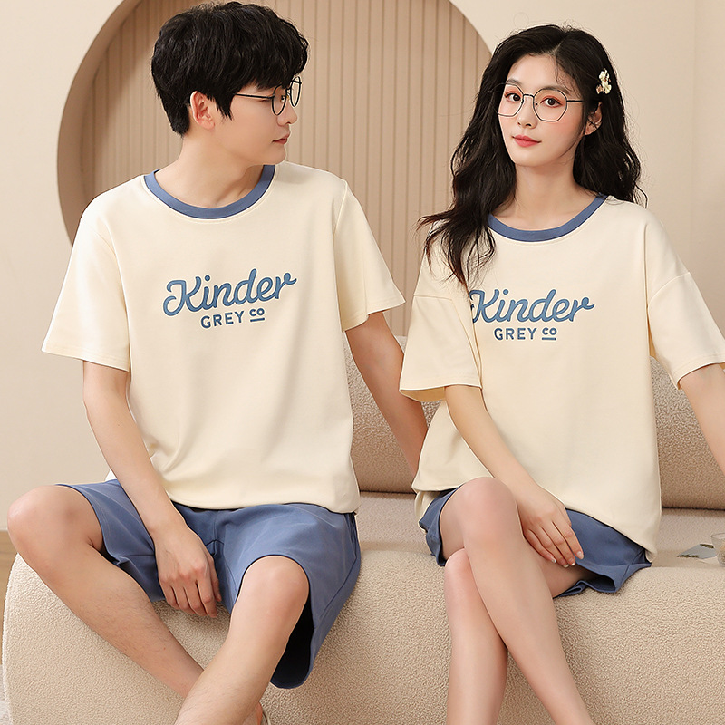 New Couple Pajamas for Women, Summer Short-Sleeved Shorts, Women's Loose Plus Size Casual Men's Home Clothes That Can Be Worn Outside