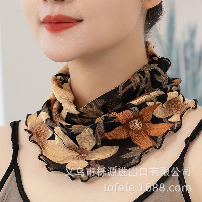 Varied multi-functional ear-hanging sunscreen veil scarf elastic printed thin face cover lace mesh anti-mosquito