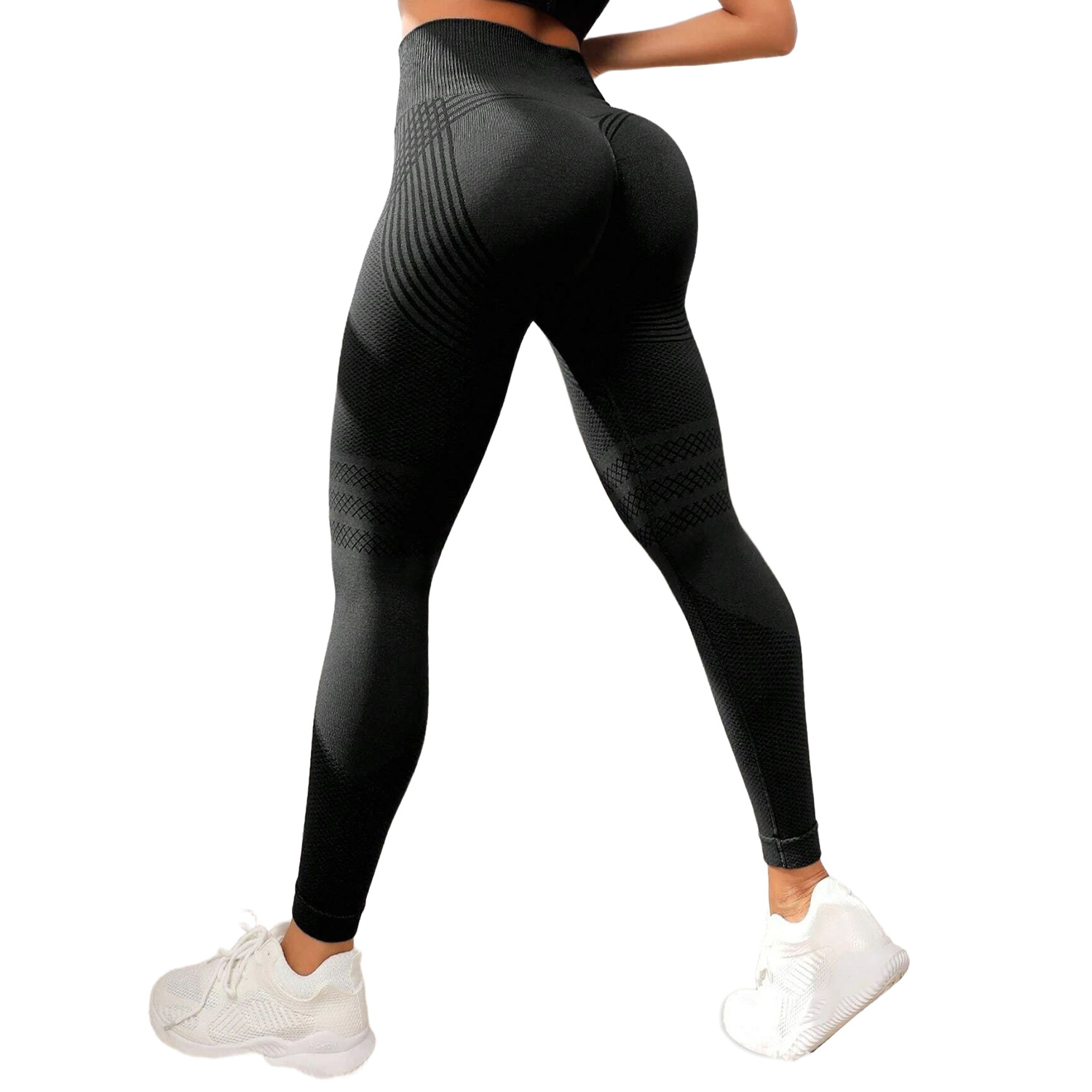 Sports Yoga Pants Women's Fitness Pants One-piece Woven Rib High Waist Knitted High Elastic Cyber Popular Peach Hip Leggings